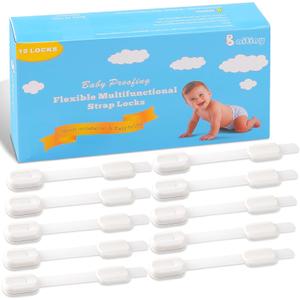 Baby Safety Strap Locks Child Safety Cabinet Proofing Child Proof Drawer Locks, Multi-Purpose Easy Install, White