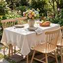Boao Cotton 52 x 70 Inch Farmhouse Ruffle Tablecloth Beige White Striped Flounces Trim Table Cover for Rectangle Table Kitchen Party Wedding Decor