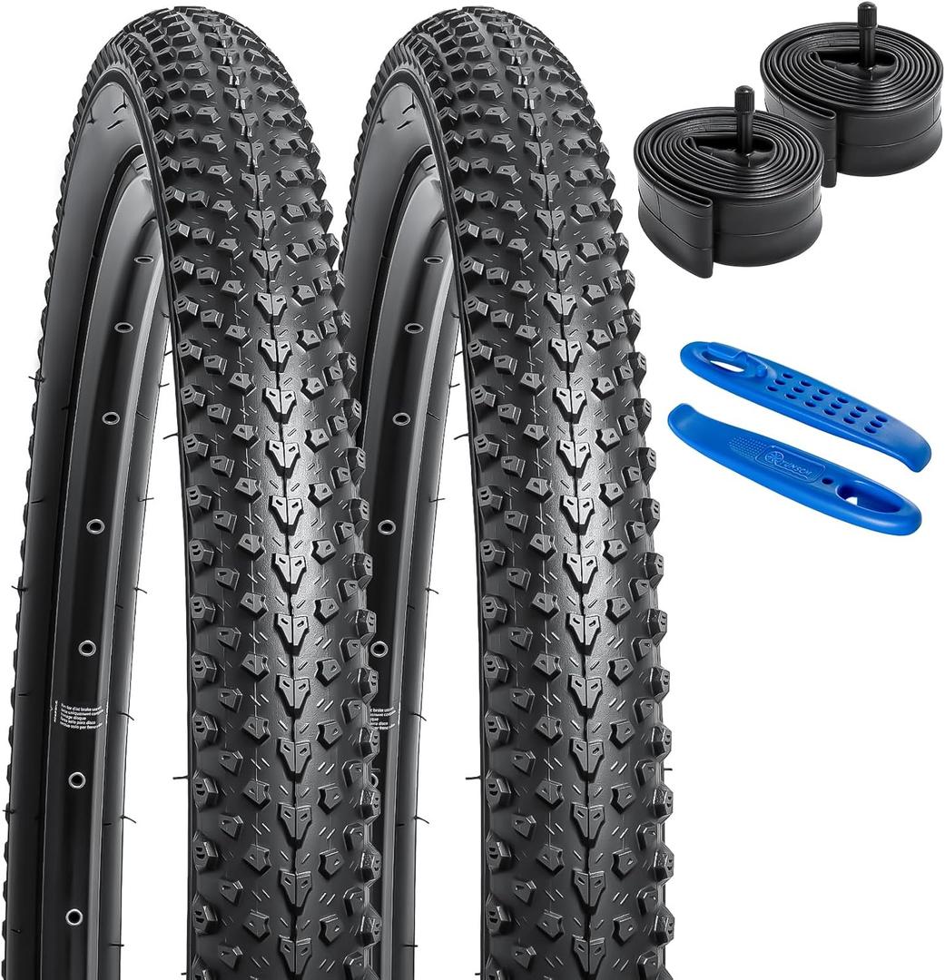 YUNSCM 2-PCS 26" Mountain Bike Tires 26x2.125/57-559 60TPI and 26" Bike Tubes Schrader Valve Compatible with 26x2.0 26x2.10 26 x 2.125 26x2.15 Bike Bicycle Tires and Tubes (Y-367)