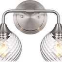 MELUCEE Bathroom Wall Light 2 Light Brushed Nickel Vanity Lighting with Clear Striped Swirl Glass Shades, Modern Bathroom Lights Over Mirror for Bath Workshop Dressing Room
