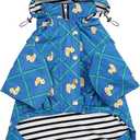 Morezi Dog Zip Up Raincoat with Reflective Buttons, Rain/Water Resistant, Adjustable Drawstring, Removable Hood, Raincoats with Legs- Grid Blue - XL