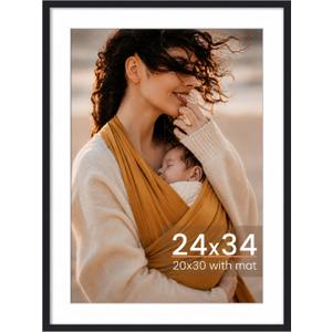 24x34 Picture Frame, Photo Frame with HD Plexiglass, Display Pictures 20x30 with Mat or 24x34 Without Mat for Wall Display, Wall Hanging Photo Frame,1 Pack, Black
