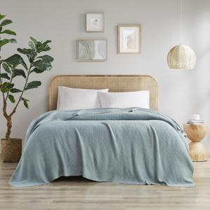 INK+IVY Bree Knit Throw Blanket for Bed, Sofa, and Couch, Lightweight, Breathable, Soft & Cozy Summer Blanket, Twin (66 in x 90 in) Light Blue