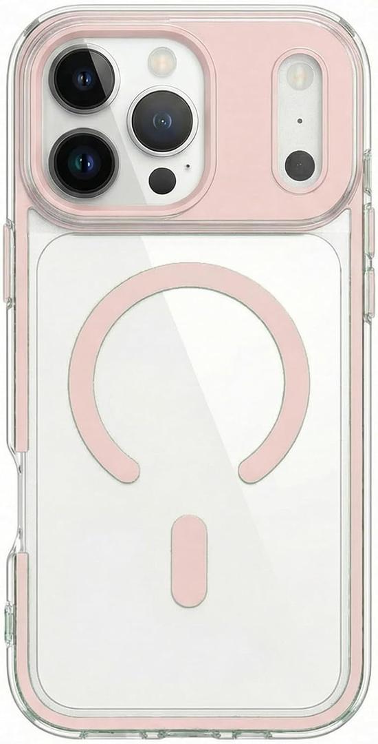 GUO Second for iPhone 17 Pro Case Magnetic Phone Case Cover,Compatible with Magsafe,Military Grade Protection,Clear,Full Covered Camera Drop Protection,Safe Airbag,Pink