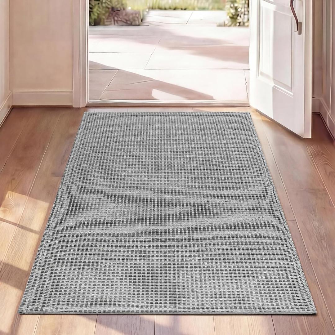2x4 Entryway Runner Rug, Washable Runners for Kitchen, Non Slip Woven Entrance Door Mat, Stain Resistant Rugs for Hallway Living Room Bedroom Laundry Room (2'x4', Grey)