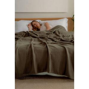 Muslin Blanket - Pure 100% Turkish Cotton Airy Soft Light Versatile Gauze Throw Blanket for Bed, Couch, Sofa (Khaki Green, California King Size (95" x 125" inch))