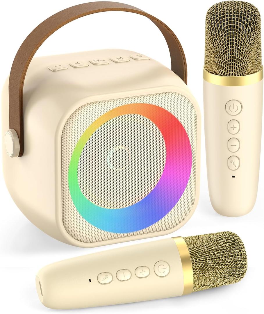 Karaoke Machine for Kids, Karaoke Gifts for Girls Ages 4, 5, 6, 7, 8, 9, 10, 12 +Year Old Birthday Party, 4-12 Years Old Christmas Toys Gift for Girls (Beige 2 Mics)