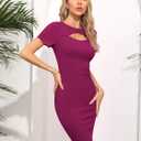 2 x Missufe Women's Summer Boat Neck Short Sleeve Cut Out Knit Bodycon Casual Dress (Purple)