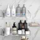 Acrylic Shower Shelves 3 Pack, Clear Adhesive Shower Caddy Organizer, Rustproof No Drill Wall Mount Bathroom & Kitchen Storage Rack