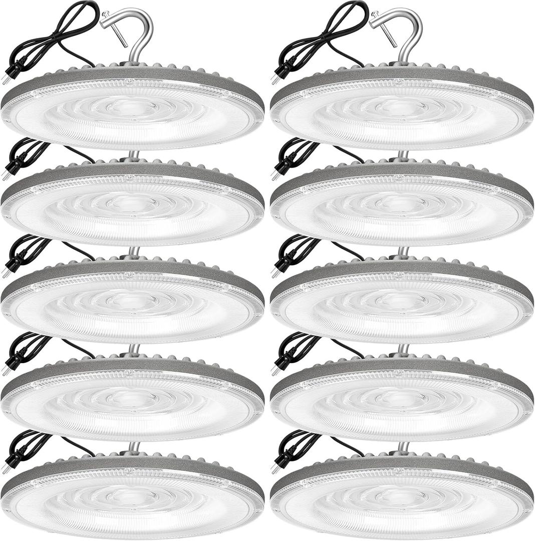 10 Pack 150W UFO Led High Bay Light,120VAC,5000K Daylight Commercial Bay Lighting,IP66 Waterproof,21050LM,650W MH/HPS with Plug Area Lighting for Warehouse/Shop/Workshop/Garage/Barn/Gym/Factory