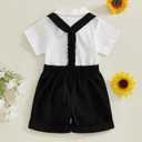 GOOCHEER Newborn Baby Boy Gentleman Outfit Suit Short Sleeve Bowtie Romper Jumpsuit Suspender Shorts Set Summer Dress Clothes (Black, 9-12 Months)