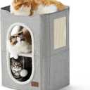 Bedsure 2 Story Cat House - Cat Condos for Indoor Cats with Scratch Pad and Fluffy Ball Hanging, Small Pet Cave Furniture Hideaway for Multi Pets, 18x14x23 inches, Grey (Double)