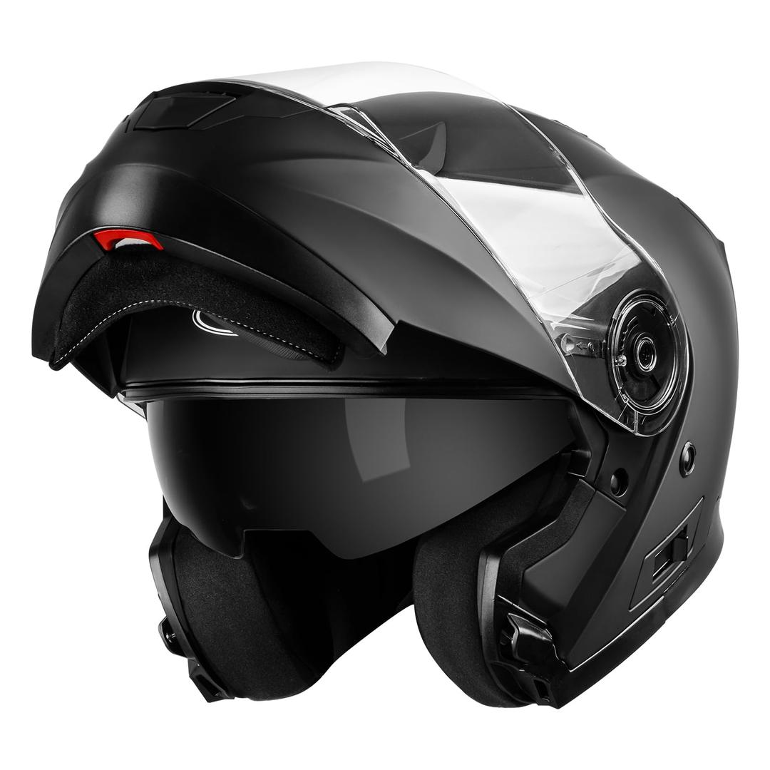 YEMA Modular Motorcycle Helmets, DOT Approved Full Face Motorcycle Helmet with Flip Up Dual Visor, Helmets for Adults Men Women Helmets for Street Scooter ATV E-Bike - YM-926 (Matte Black, XXL)