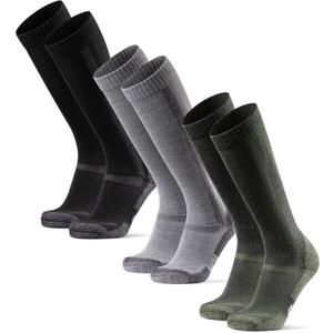 DANISH ENDURANCE Knee High Hiking Socks, Merino Wool, Long Thermal Socks, for Women & Men (Large, Multicolor (1xblack, 1xlight Grey, 1xgreen) - 3-pack)