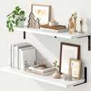 Fun Memories Deep Floating Shelves, 32W x 8D Floating Shelves Set of 2, Wall Mounted Shelf with Metal Brackets, Rustic Wood Wall Shelf for Bathroom, Kitchen and Living Room, White, 31.5"w x 8"d