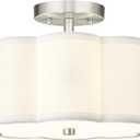 Semi Flush Mount Ceiling Lights, 3-Light 13" Ceiling Light Fixtures with Fabric Shade in Flower Shape, Brushed Nickel Drum Lighting for Nursery Hallway Bedroom Kitchen, AD-22007-3SF-SN, 12.6", Single Shade