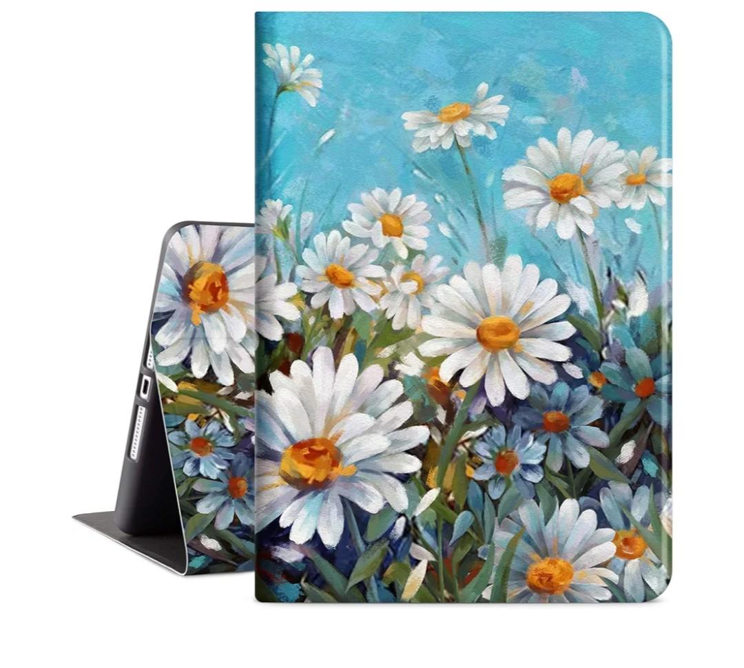 Vimorco Slim Case for iPad 9th 8th 7th Generation 10.2 Inch 2021 2020 2019, White Flower for iPad 10.2 Case Hybrid Shockproof Protector Cover for iPad 7/8/9 Gen Adjustable Stand Auto Wake/Sleep, Daisy