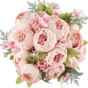 Mkono Peonies Artificial Flowers, 2 Packs 13 Stems Faux Peony Flowers Real Touch Fake Silk Bouquet for Arrangements Dining Table Centerpieces for Kitchen Bridal Wedding Party (2, Spring Light Pink)