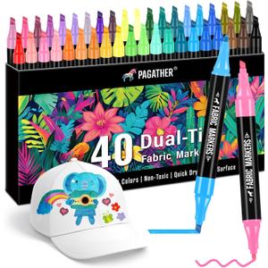 Fabric Markers Permanent for Clothes, 40 Colors Dual Tip with Fine and Chisel Tips Paint Pens for Clothing Canvas Tote Bags T-Shirt and Shoes, Non Toxic Ink for Kids and Adults