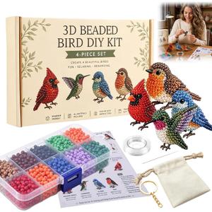 Kanroadi 3D Beaded Animal Kit,Beaded Animal Kit,Cute Animal Beading Craft Set,Handmade Bead Art Mosaic Kit,Stress Relief Creative DIY Decoration Gifts for Beginner (Birds)