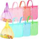 Paterr 8 Pcs Mesh Beach Tote Bag Seashell Bags Foldable Large Beach Toy Organizer with Drawstring, Pool Gym Swimming Camping Accessories Lightweight Foldable Birthday Gifts, 8 Colors