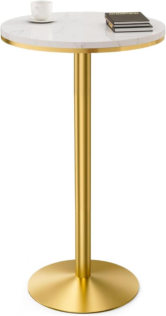 Gold High Top Marble Pub Table - 22" W, Modern Style Cocktail Table for Parties, Living Room, Kitchen, Dining Room Corner (High: 95cm/37Inch)