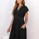 ANRABESS Womens Summer V Neck Cap Sleeve Tunic Short Dress 2025 Casual Fit Textured A-line Beach Vacation Sundress Black Large (Black, L)