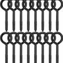 16PCS Black Eye Hooks Screw Self Tapping, 5 Inch Heavy Duty Bolt for Hanging, Wood Securing Cables Wire Indoor & Outdoor Use