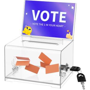 Donation Box with Lock, Clear Ballot Box with Sign Holder, Suggestion Box, Donation Boxes for Fundraising, Tip Jar, Raffle Box, Lock Box for Cards, Votes, Tickets, Prayer, Money, Cash