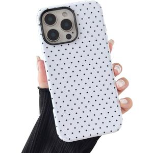Compatible with iPhone 15 Pro Case, Fashion Cute Polka Dot Pattern Aesthetic Design for Women, Soft TPU and Hard Back Shockproof Phone Case for iPhone 15 Pro 6.1 inch, White