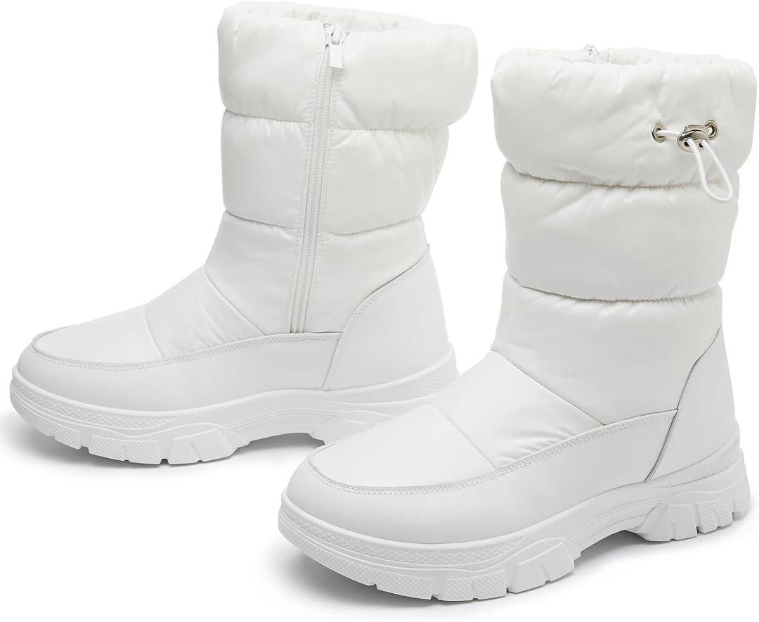 Womens Winter Boots Snow Boots For Women Black Mid Calf Platform Boots Warm Fur Fashion Slip On Boots (9, White)