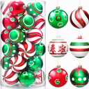 30 Pcs Christmas Ball Ornaments for Xmas Tree, Red Green and White Painting Xmas Tree Decoration Glitter Balls,2.36" Shatterproof Hanging Ball for Christmas Tree Decoration