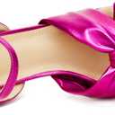 Women's Chunky Platform Heels with Adjustable Ankle Strap - Open Toe Bowknot Block Heel Strappy Sandals, Wedding Party Dressy Shoes Summer Sandals (6, Rose Red Pu)