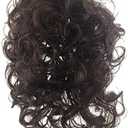 Clip in Real Human Hair Natural Curly Topper Hairpiece with Bangs for Women with Thinning Hair, Dark Brown