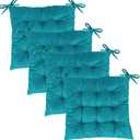 4Pack Chair Cushions for Dining Chairs 15.7"X15.7" Corduroy Chair Pads with Ties Indoor Non-Slip Square Seat Cushion for Kitchen Office Chairs Computer Desk Seat Pad, Dark Green
