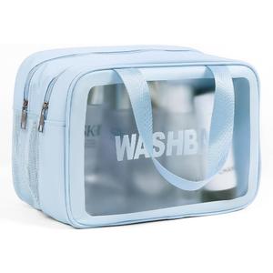 Wash Bag for Women & Men - Large Capacity Travel Toiletry Bag with Matte Translucent Window & Wet/Dry Pockets, Waterproof & Portable Organizer for Cosmetics,Gym & Shower Essentials (Blue)