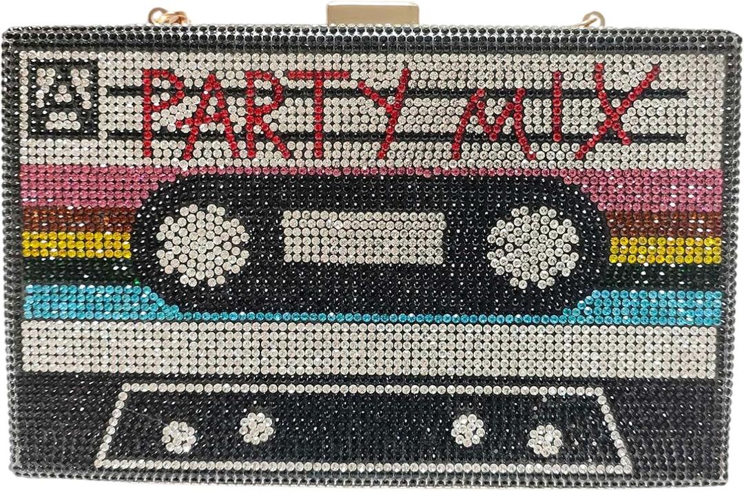 Women Retro Crossbody Bag Rhinestone Fun Unique Evening Clutch Purses for Women (Colorful Party)