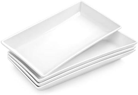 MALACASA Serving Platters Set of 3,  Ceramic Serving Platters and Trays for Serving Food, Rectangular Serving Trays for Party, Large Serving Plates, Party Serving Trays and Platters - 14 Inch, White