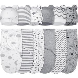 Ramede 6 Pack Swaddle Blanket with Hats for Baby Girl Boy 100% Cotton Swaddles 0-3 Months, Adjustable Breathable Skin Friendly Receiving Blanket Wrap, Essential for Newborns