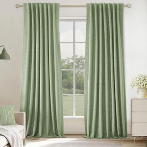 UHITECH Linen Black Out Curtains for Bedroom 96 Inches Long 2 Panels Set 100% Blackout Curtain for Living Room Thermal Insulated Drapes (Sage Green, 52W x 96L) (52"W x 96"L (Pack of 2), #09 Sage Green)