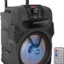 Pyle 8" Portable Bluetooth PA Speaker - 500W Rechargeable Indoor/Outdoor Karaoke Machine Sound System - Multi-Color LED Party Lights, Mic Input, FM Radio, MP3/USB & Remote Control (Black)