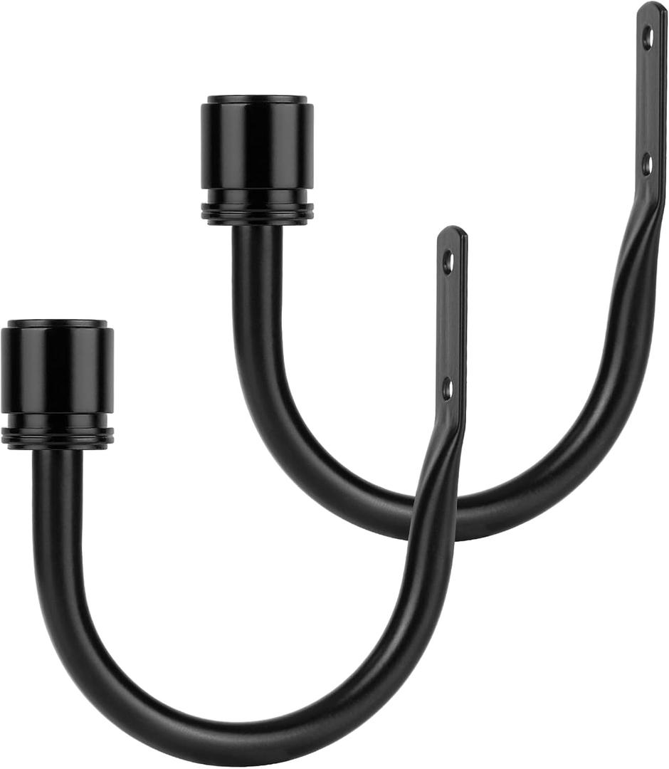 Curtain Holdbacks 2 Pack, HOTOZON Decorative Curtain Tieback with Screws Wall Mounted, Curtain Hooks for Drapes with Simple End Finials, Black (1 Pair/2 Pack), Small