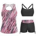 Yonique 3 Piece Womens Tankini Swimsuits with Shorts Athletic Bathing Suits Tank Tops with Bra and Boyshorts Pink Striped Medium
