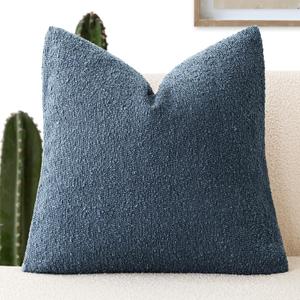 Foindtower Decorative Textured Boucle Throw Pillow Covers Accent Solid Pillow Cases Neutral Soft Cozy Couch Cushion Case for Chair Sofa Bedroom Living Room Home Decor 18x18 Inch,1PC,Dark Blue