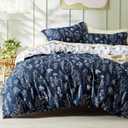Bedsure Duvet Cover Queen Size - Reversible Navy Blue Queen Duvet Cover Set with Zipper Closure, 3 Pieces Floral Patterned Bedding Set with 8 Corner Ties and 2 Pillow Shams (Queen (90" x 90"), 02 - Nave Blue (No Comforter))