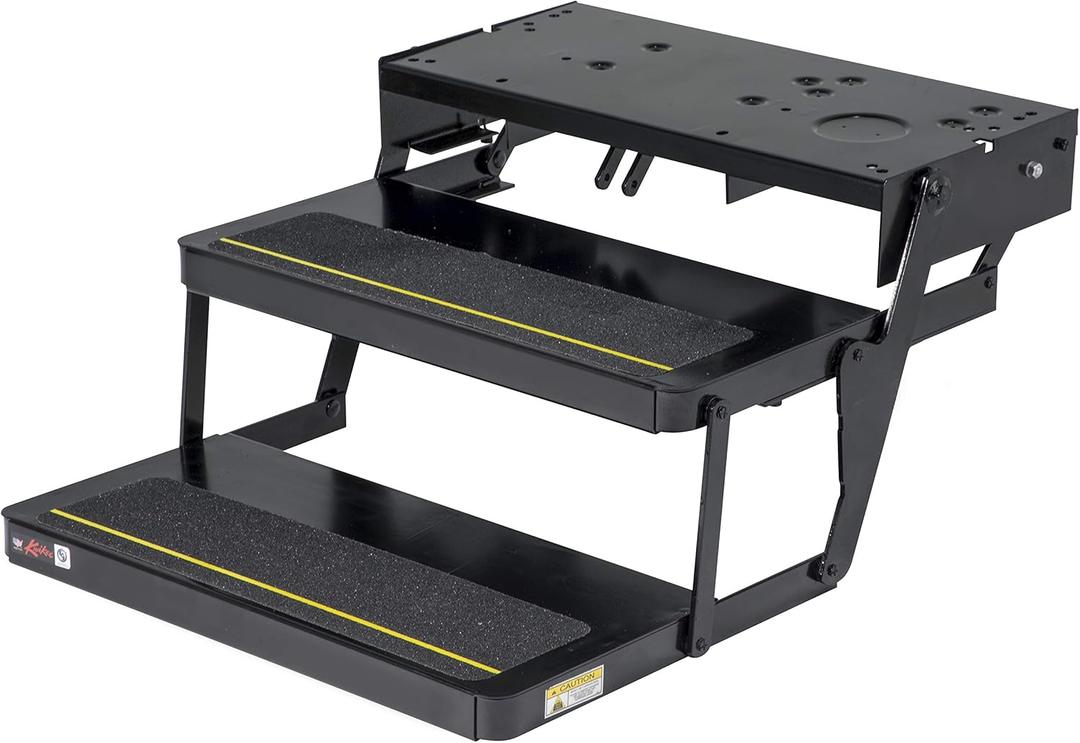 Kwikee 32 Series Electric Step Frame Assembly for RV, Travel Trailers, and Motorhomes, Hidden Light, 8.5" Step Rise, Anti-Slip Surface, Heavy-Gauge Steel Construction - 3722618
