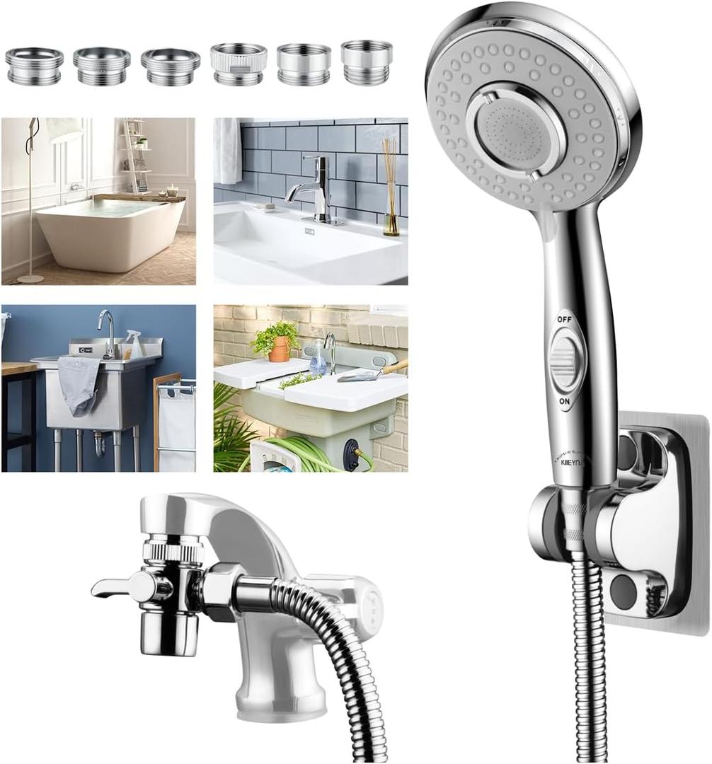 KLLEYNA Shower Head Hose Attachment for Sink/Tub Faucet - ON/OFF Jets Sprayer for Dog Wash/Bathtub Cleaning/Baby Bath/Hair Rinse, Tap Extender Water Nozzle for Bathroom Kitchen Utility Garden Basement