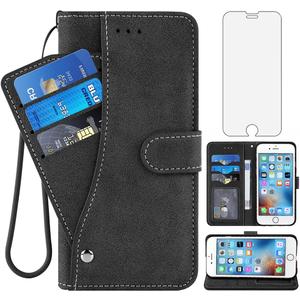 Asuwish Compatible with iPhone 6 6s Wallet Case Tempered Glass Screen Protector Flip Card Holder Stand Cell Phone Cover for iPhone6 Six i6 S iPhone6s iPhine6s iPhones6s i Phone6s Phone6 6a S6 Black