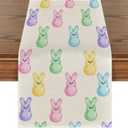 Easter Table Runner 13 x 72 Inch, Colorful Bunny Decorative Farmhouse Rustic Holiday Spring Table Decoration for Kitchen Dinning, Indoor Outdoor Dinner Party Dcor