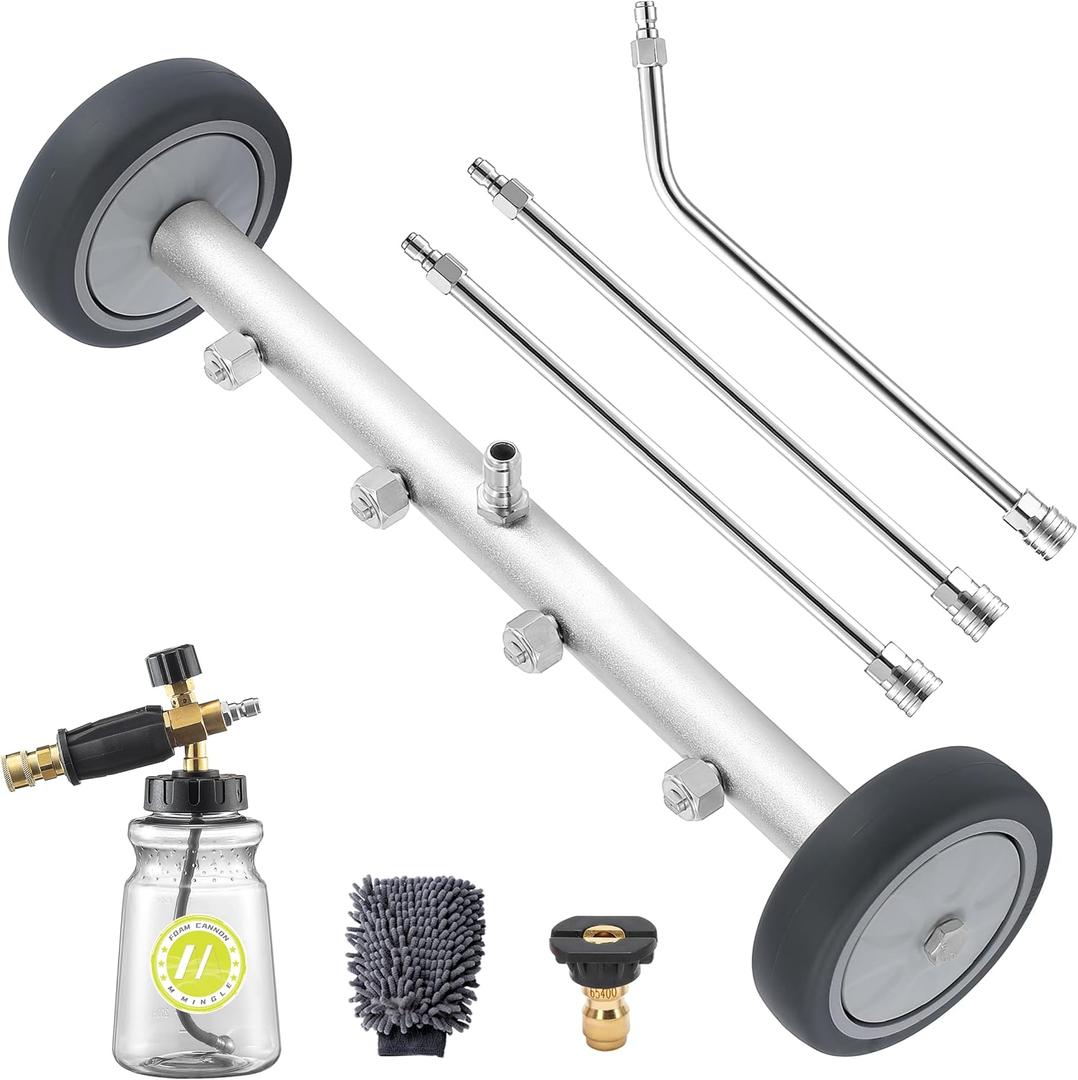 M MINGLE Undercarriage Pressure Washer Attachment, 16 Inch Powerful Under Car Washer with Foam Cannon and Car Wash Mitt, 4000 PSI